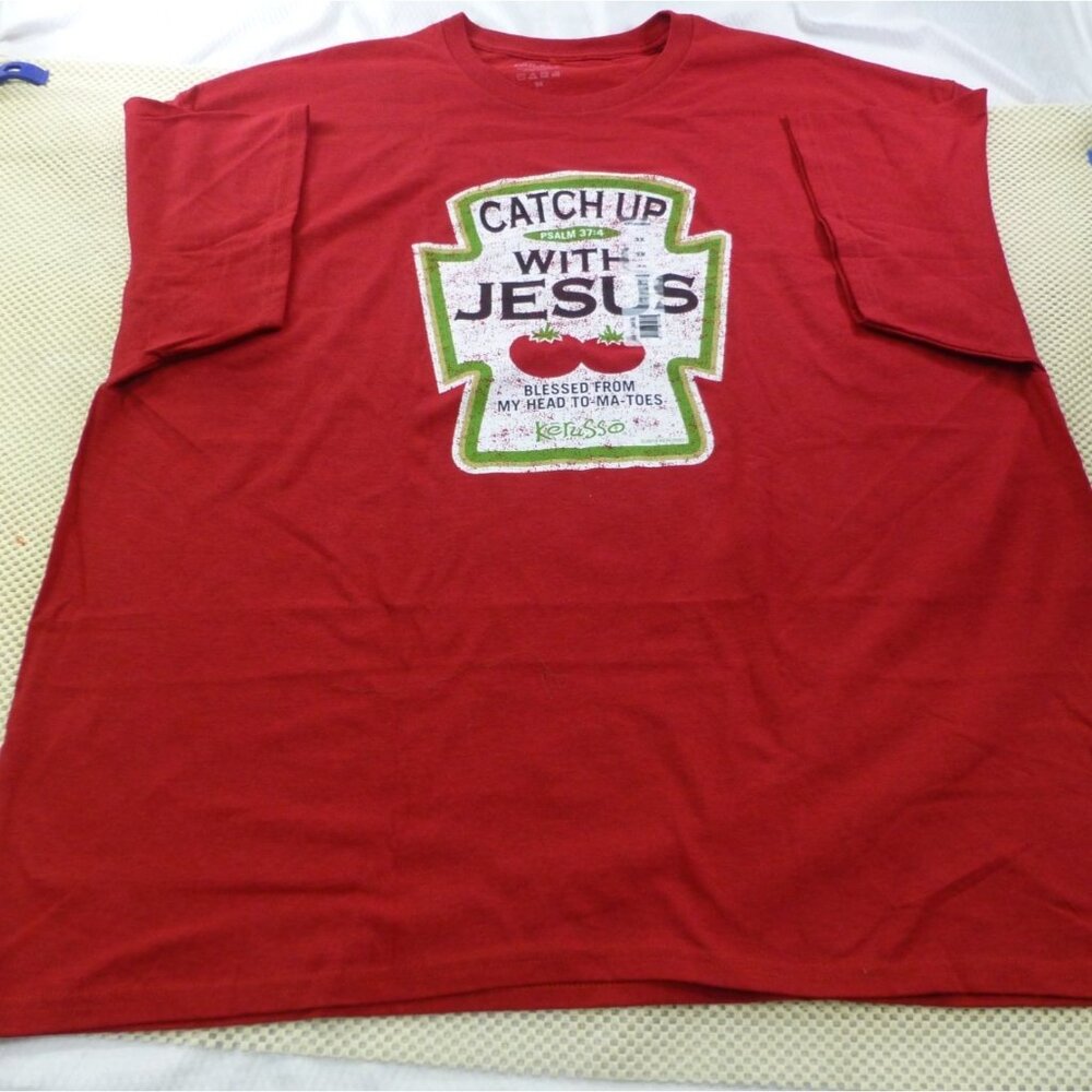 NWT Catch Up With Jesus Red Christian Graphic T-Shirt 3X Psalm 37:4 Kerusso Bles